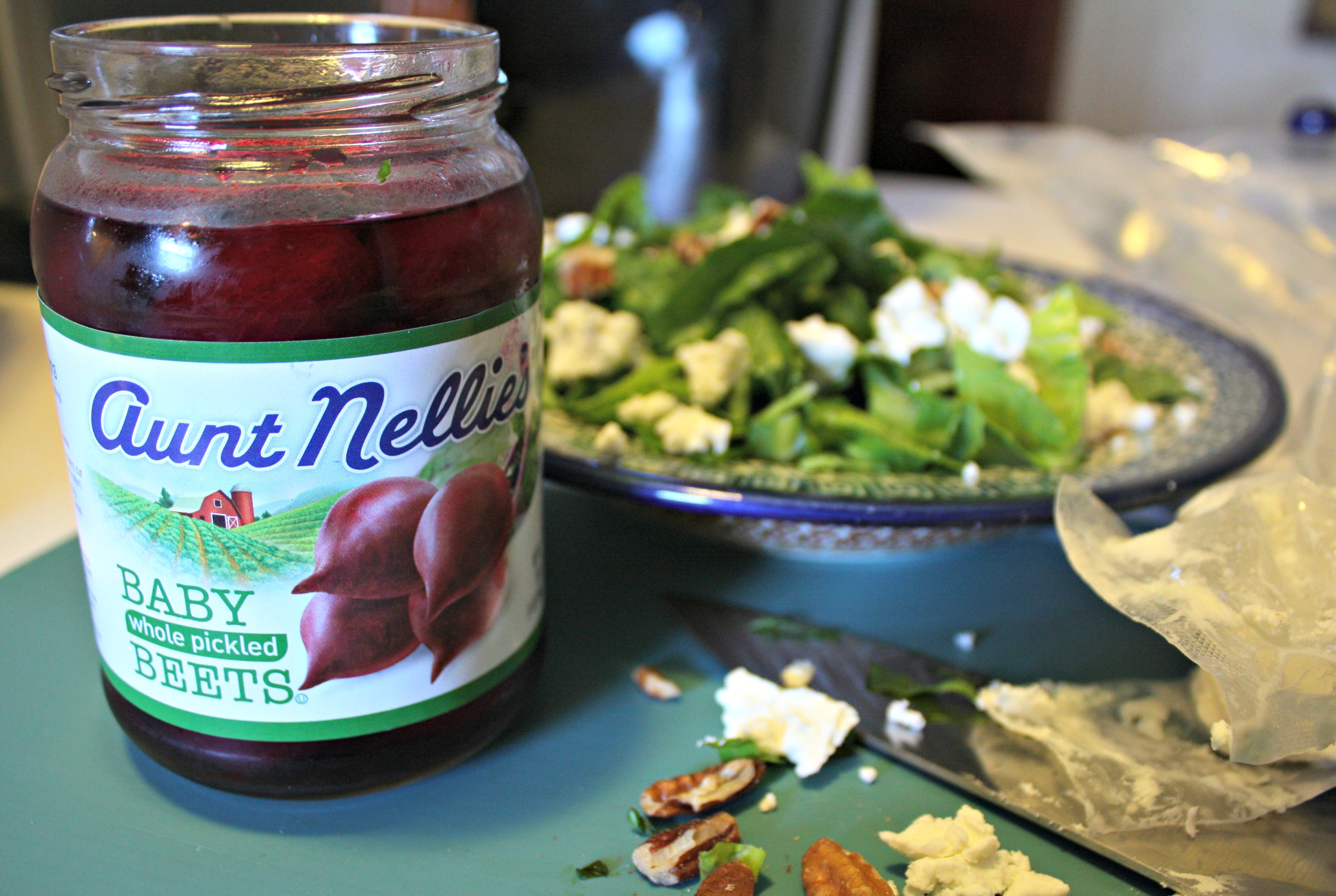 Beet and goat and pecan salad